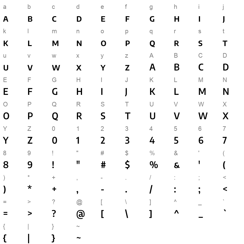 EncodeSansSC SemiCondensed SemiBold Character Map