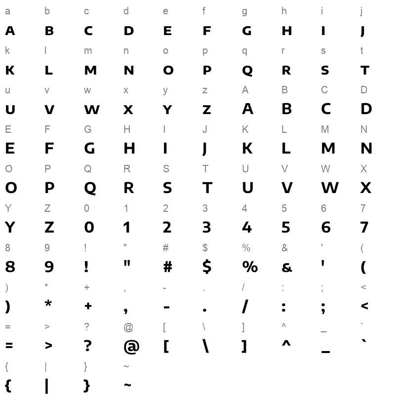 EncodeSansSC SemiExpanded Bold Character Map
