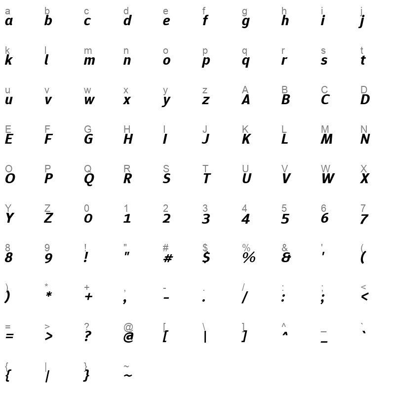 EpundaSans BoldItalic Character Map