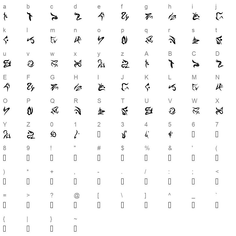 Estrangeiro Regular ttf Character Map