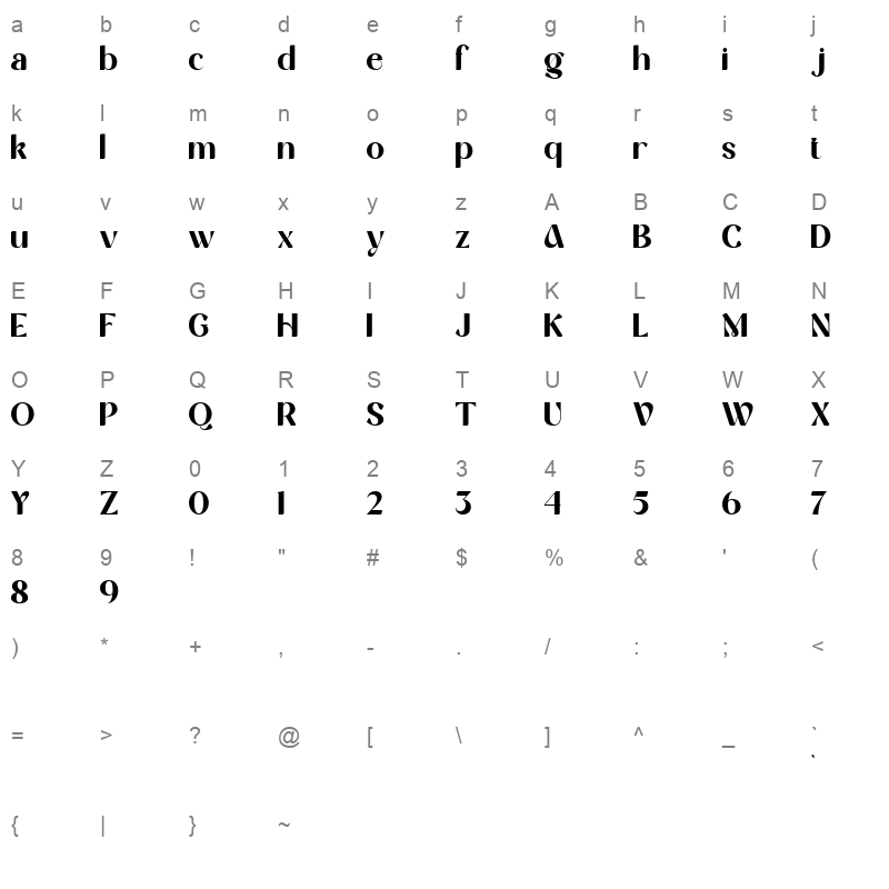 Eulogy Bold Character Map