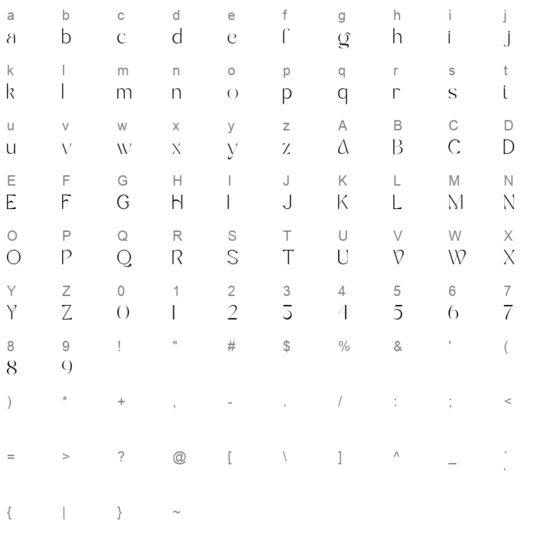 Eulogy Thin Character Map