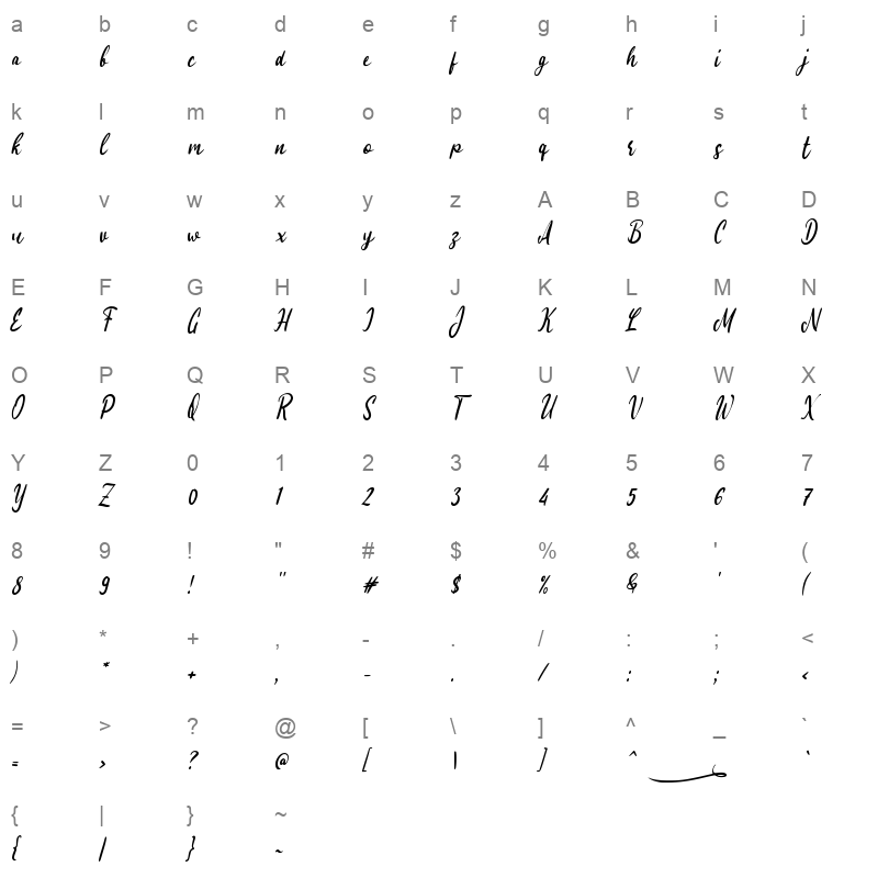 f Felt Condolences Character Map