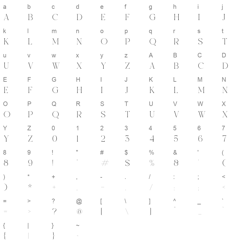 Fantasy Qelirole Serif Character Map
