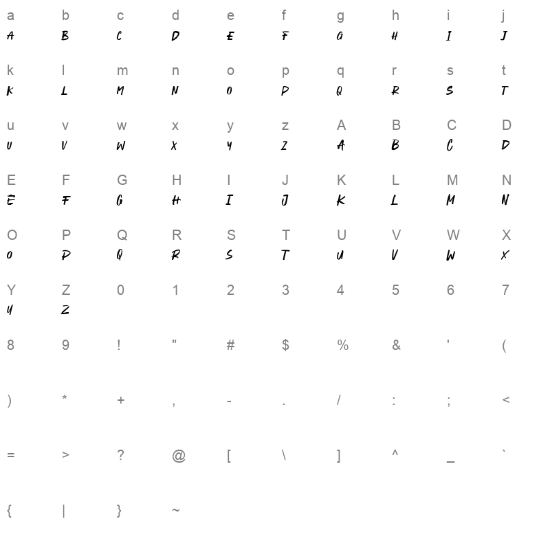 Fauxrawk Free Font Character Map