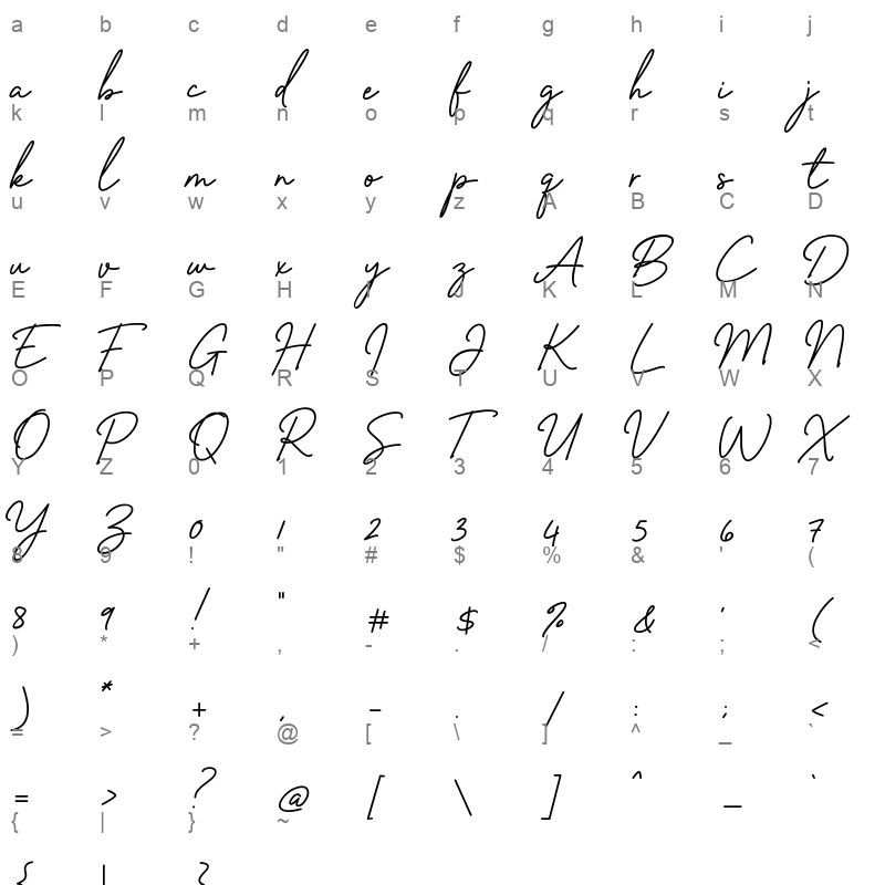 Felicity Bonham ttf Character Map