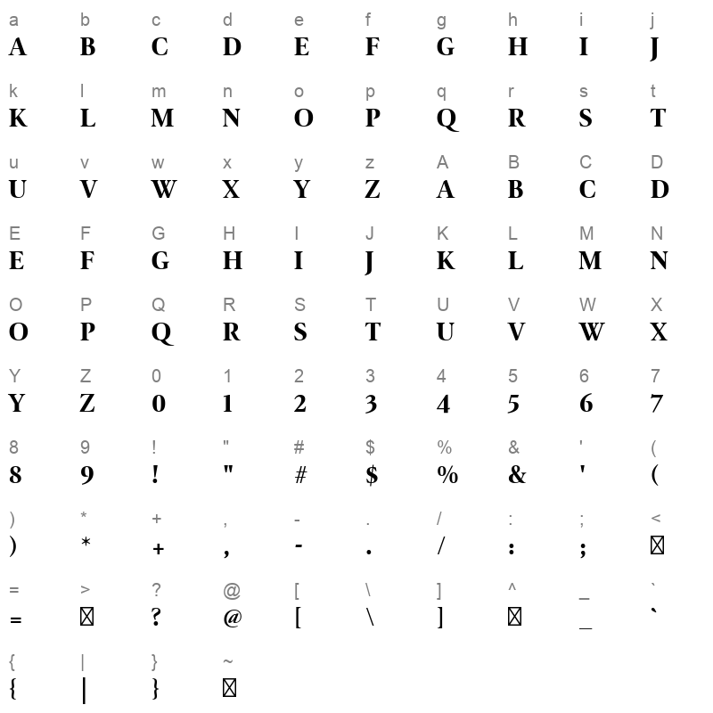 FFF NEPSZA BADSAG Bold Character Map
