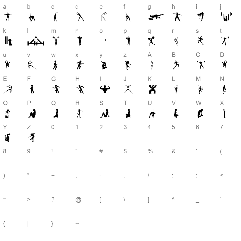 FitnessSilhouettes Character Map
