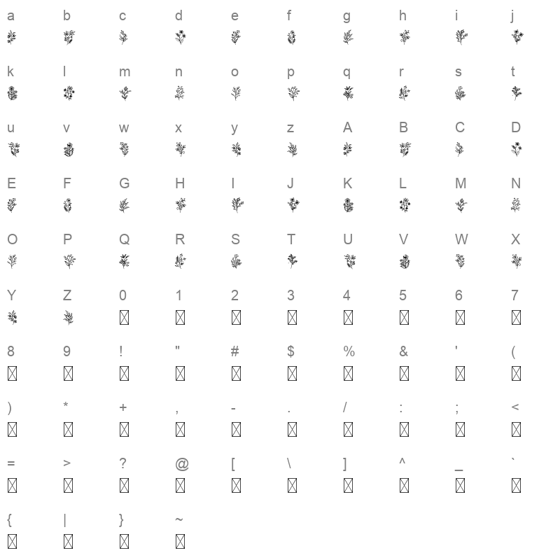 Flowering TTF Character Map
