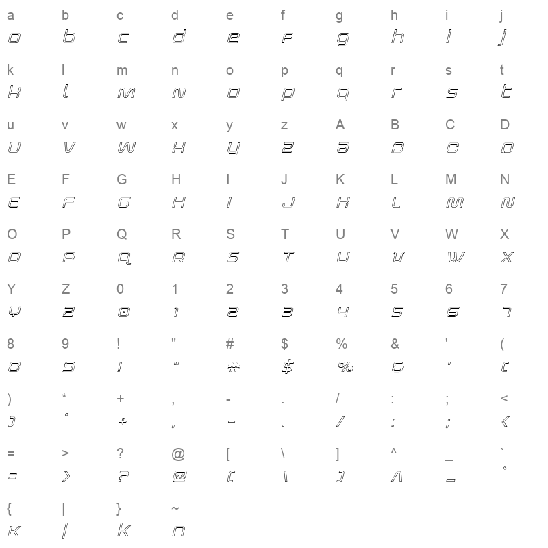 fox on thego out ital Character Map