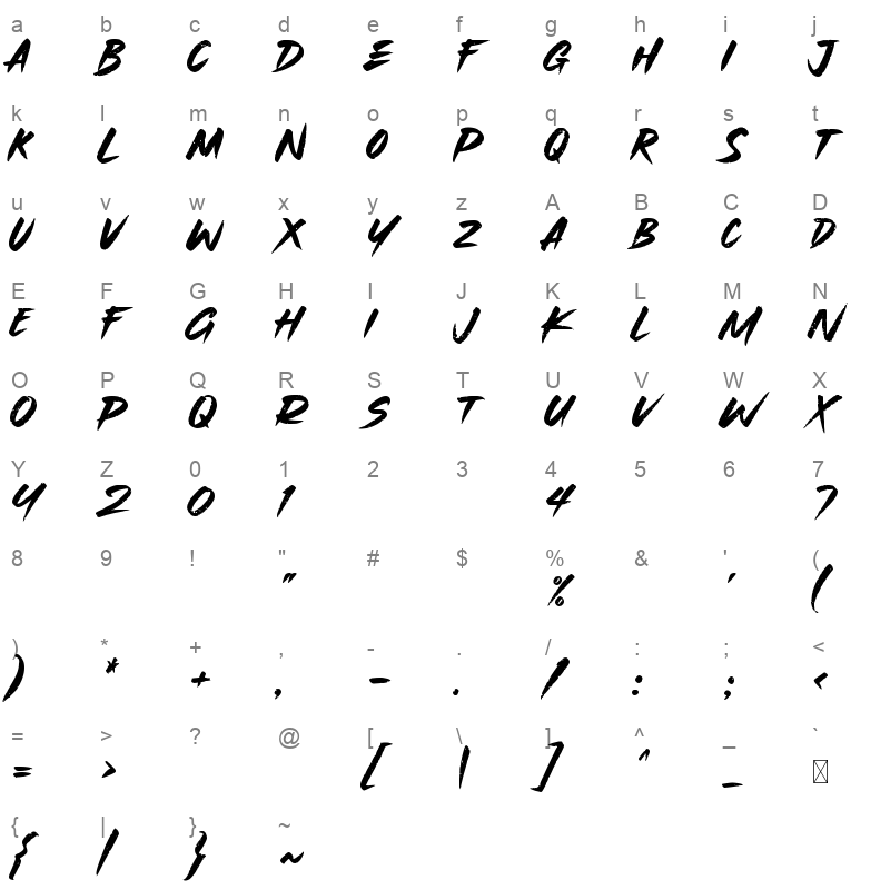 Foxes TTF Character Map