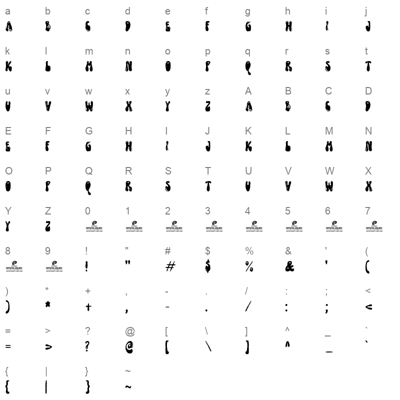 Funky Yard Brush Character Map