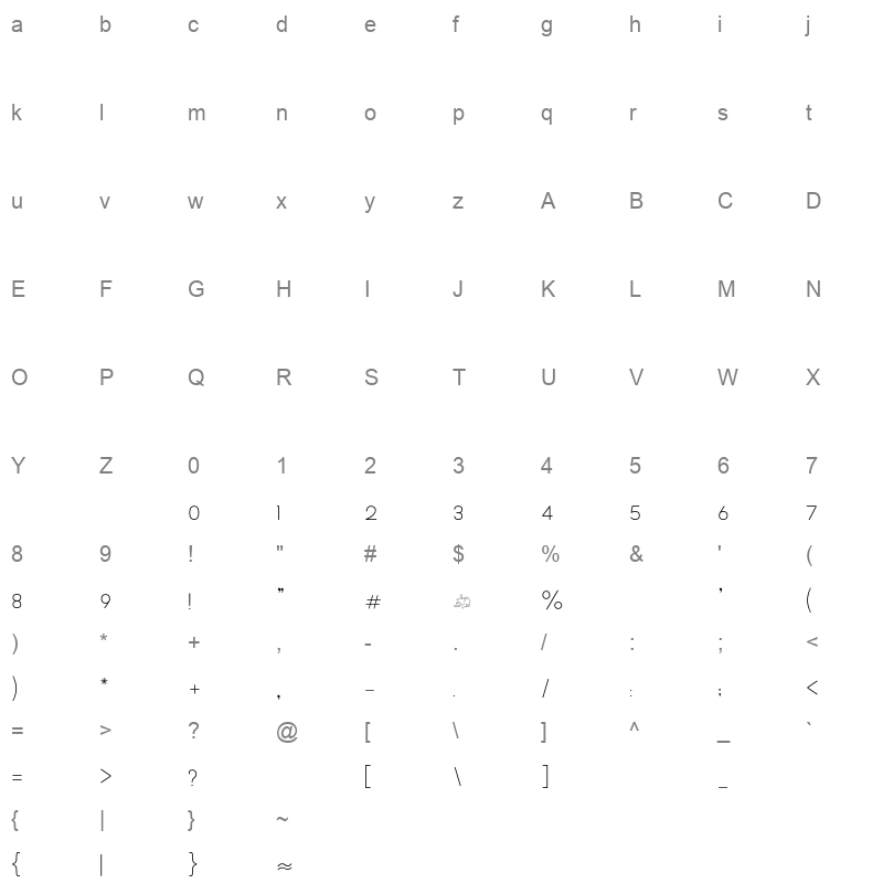 GaliModern UltraLight Character Map