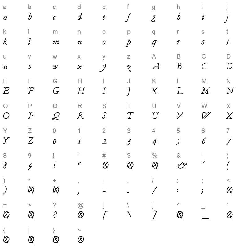 Garamondt Italic Character Map