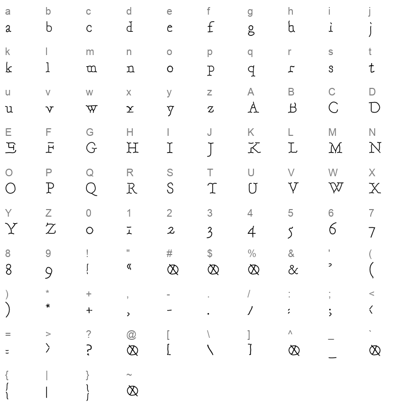 Garamondt Regular Character Map