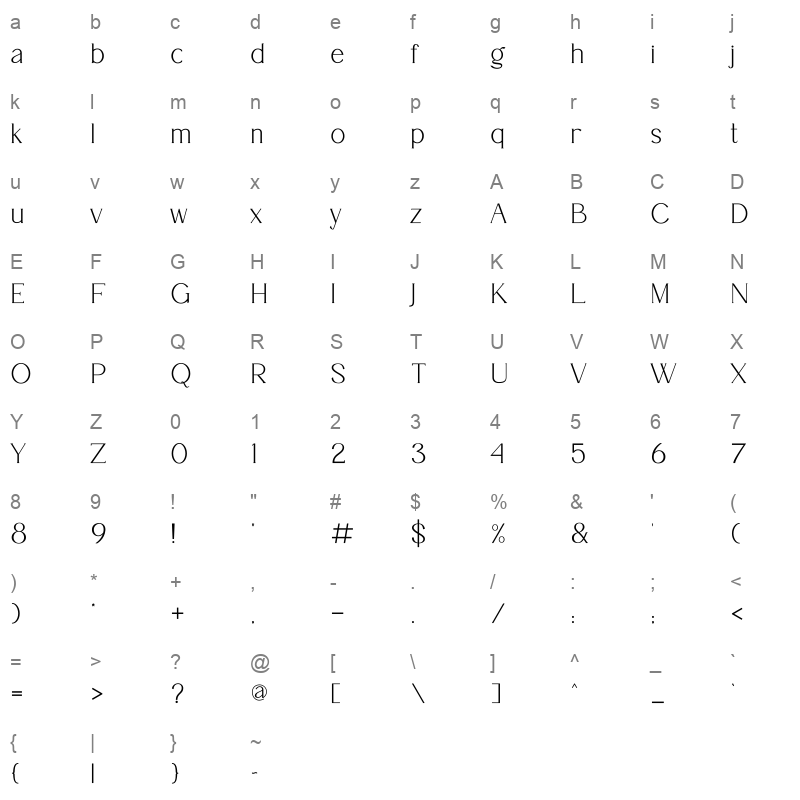 Garelina Bold Character Map