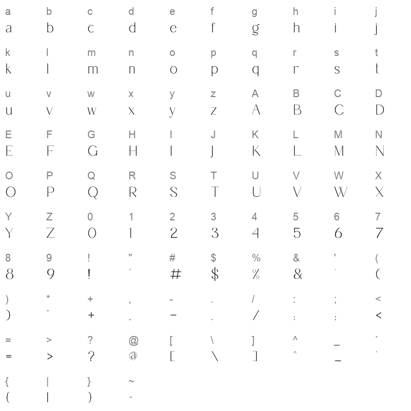 Garelina Regular Character Map