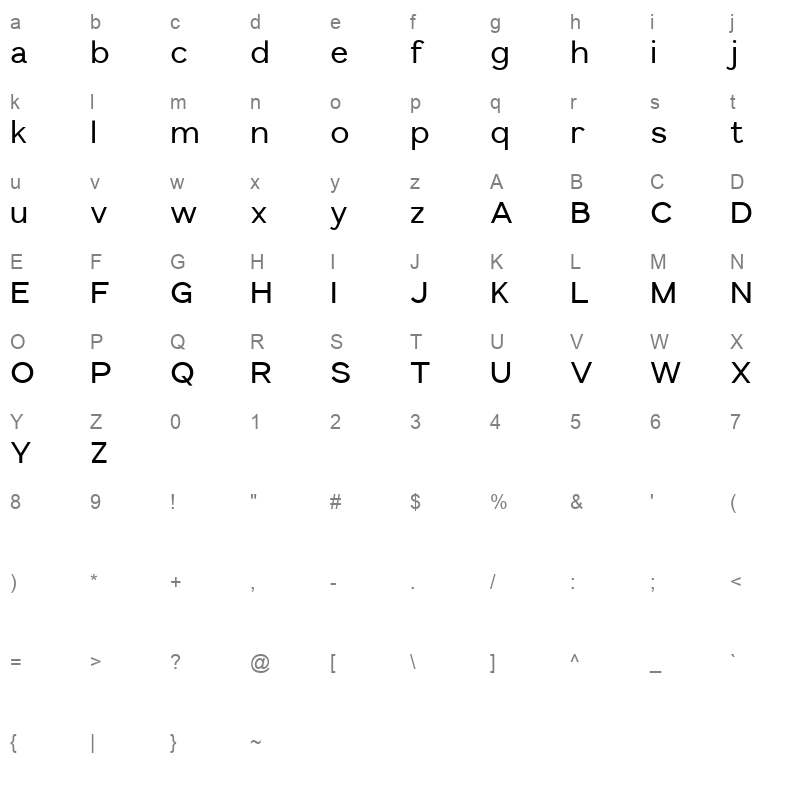 GatilcaDemo Regular Character Map
