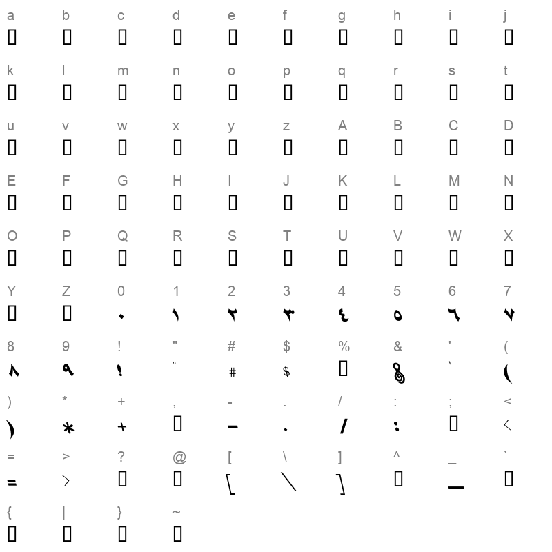 GE Aridi NaskhBlackItalic Character Map