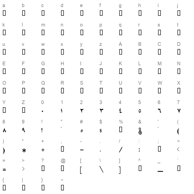 GE Aridi NaskhBold Character Map