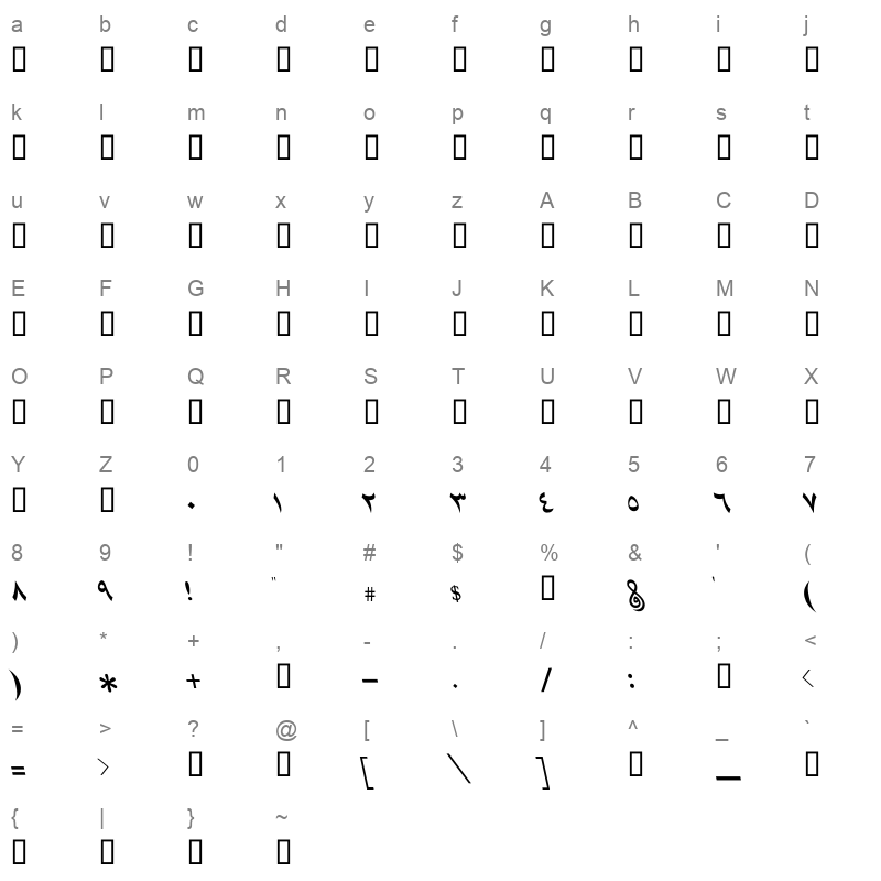 GE Aridi NaskhBoldItalic Character Map