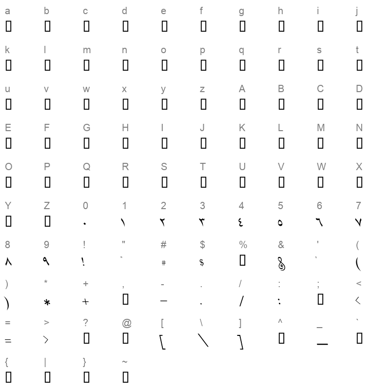 GE Aridi NaskhPlainItalic Character Map