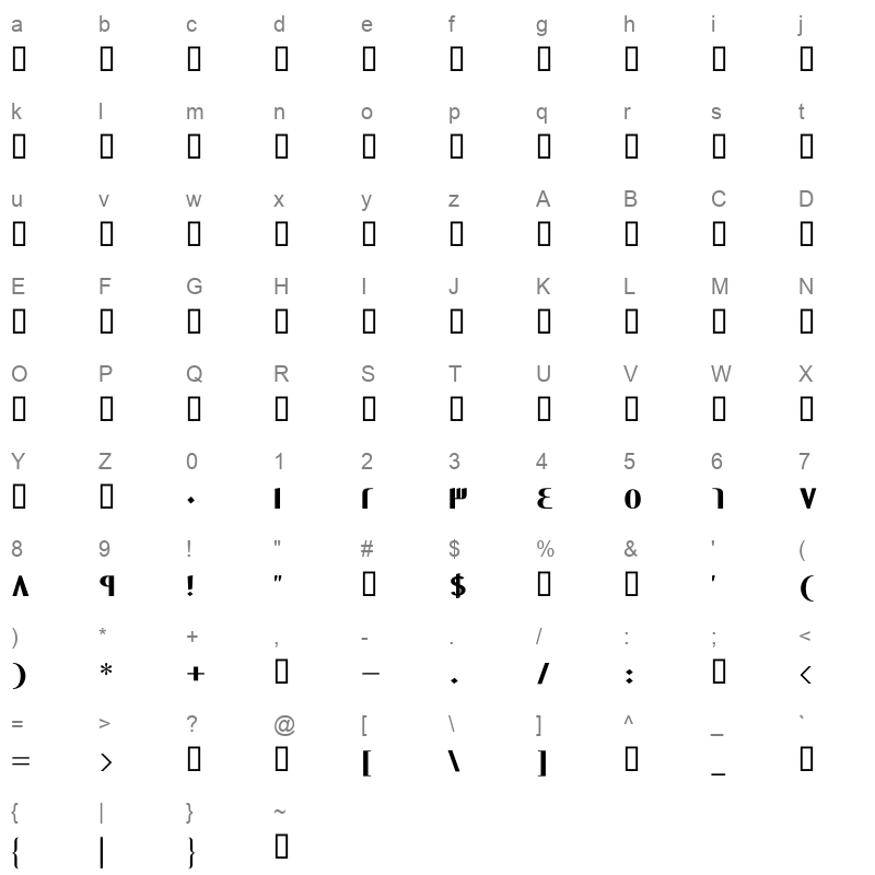 GE Contrast Bold 0 Character Map