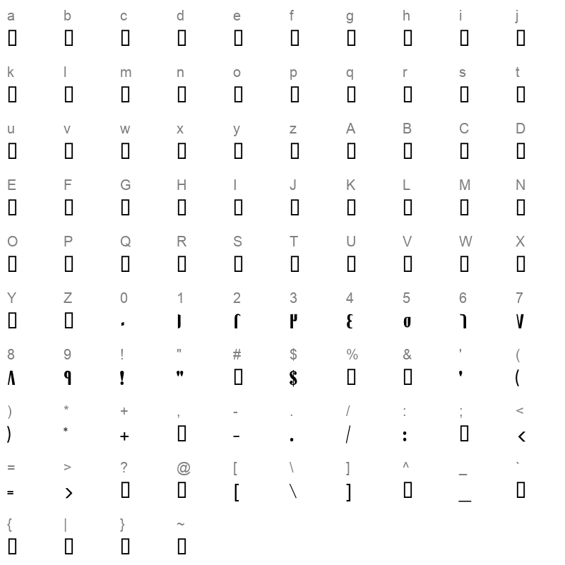 GE Curves Medium Character Map