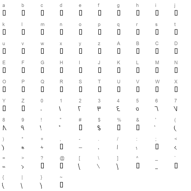 GE Dinar Two Light Italic Character Map