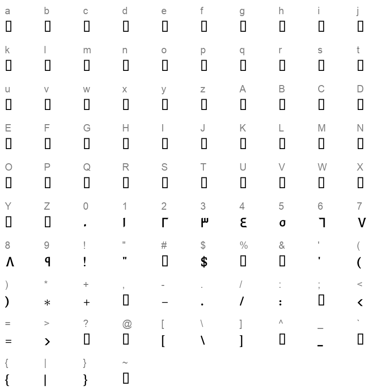GE Dinar Two Medium Character Map