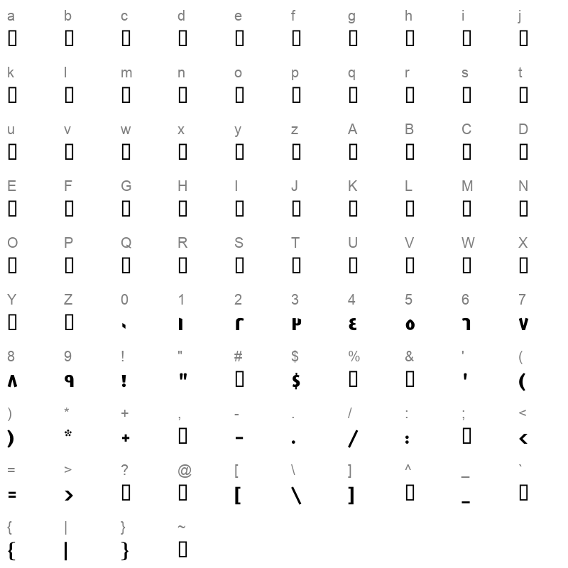 GE East ExtraBold Character Map