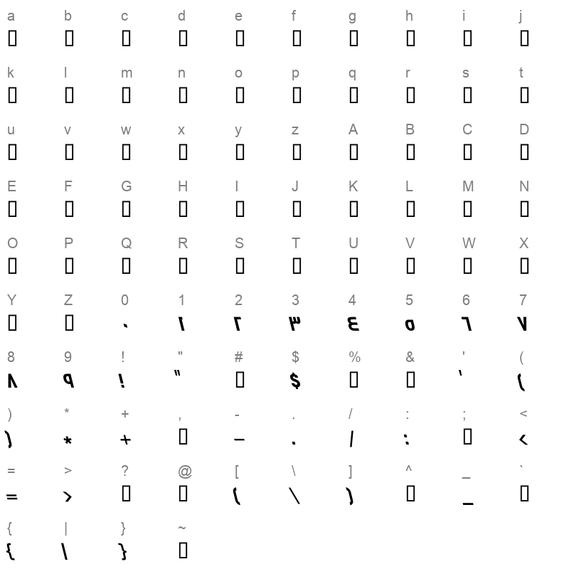 GE Flow Bold Italic Character Map