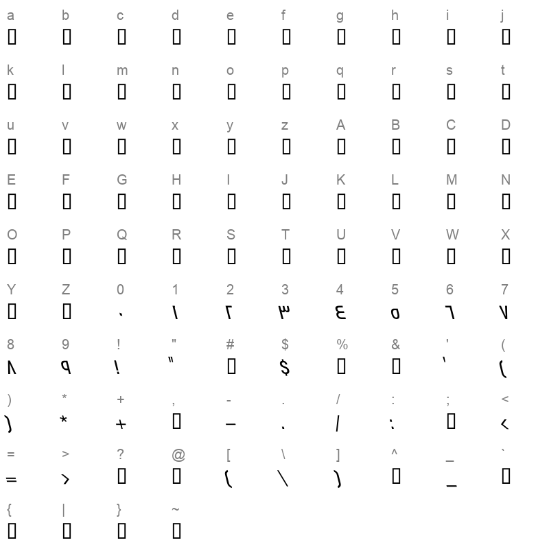 GE Flow Regular Italic Character Map