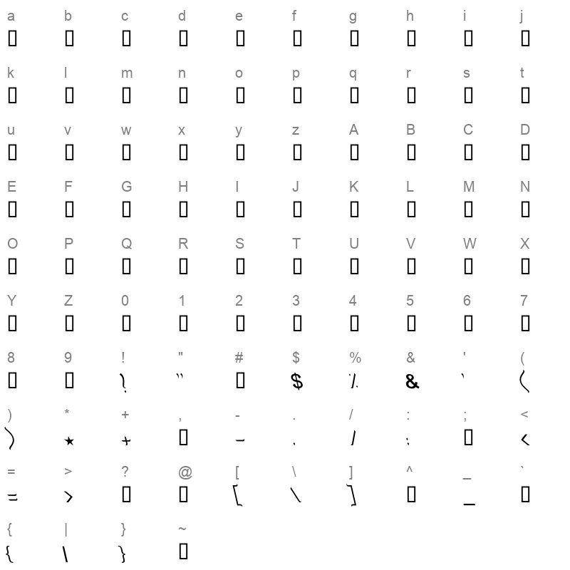 GE MB Farasha Medium Italic Character Map