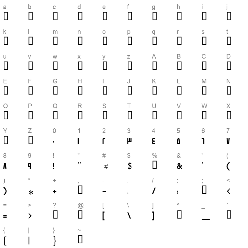 GE Modern Bold Character Map