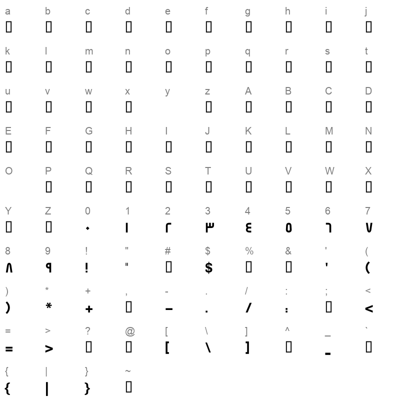 GE SS TV Bold 0 Character Map