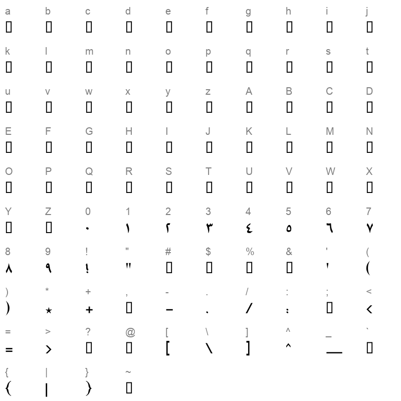 GE Tasmeem Medium Character Map