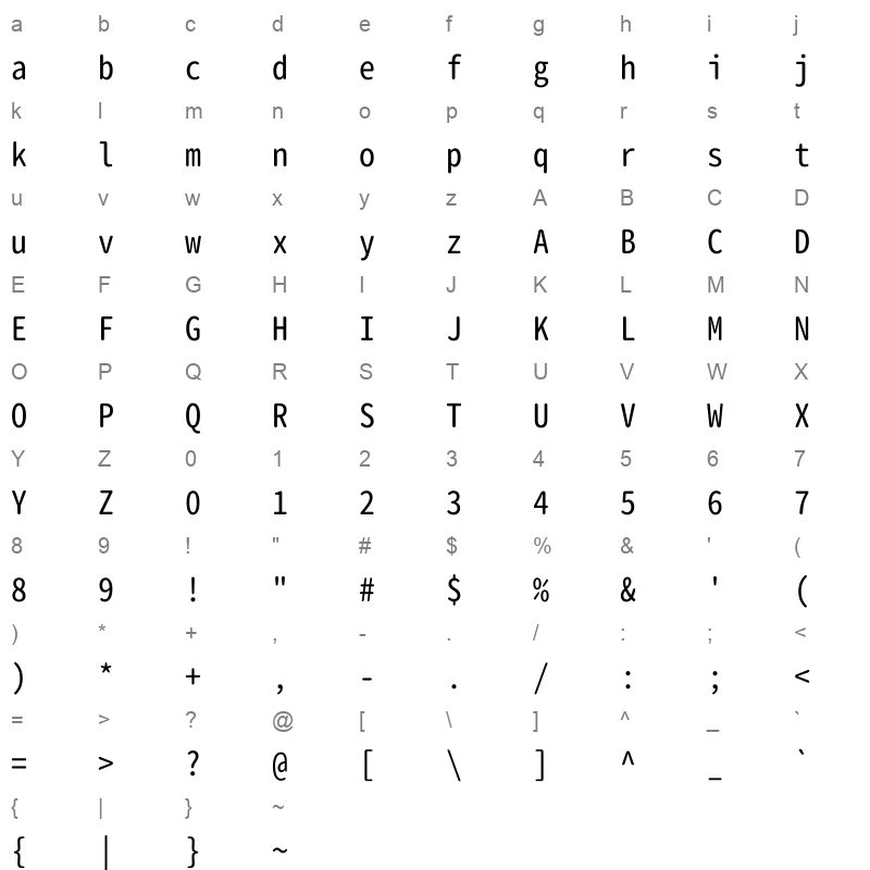 Gen Jyuu Gothic Monospace Regular Japanese Character Map