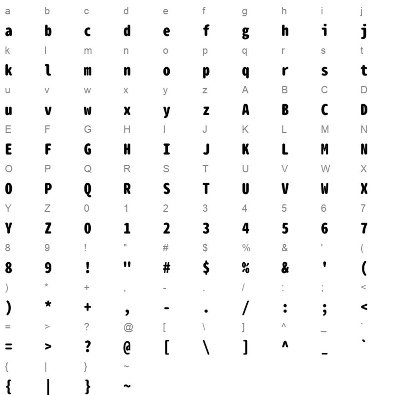 Gen Jyuu Gothic X Monospace Heavy Character Map
