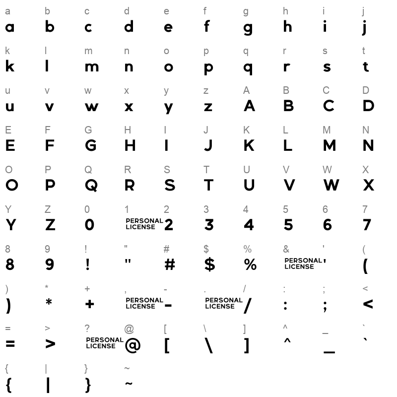 GexoSans Bold Character Map
