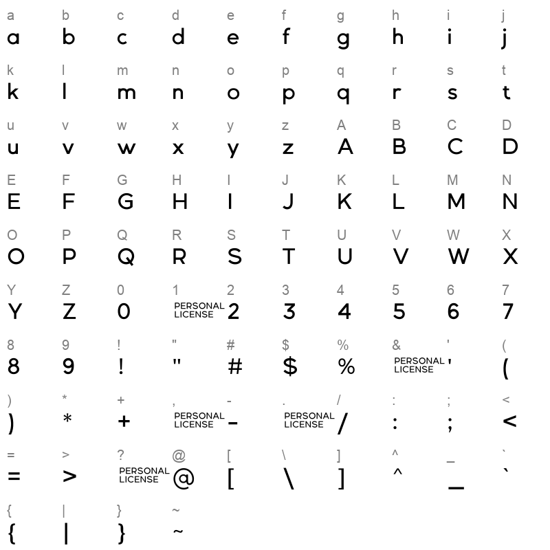 GexoSans Medium Character Map