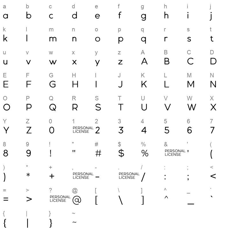 GexoSans Regular Character Map