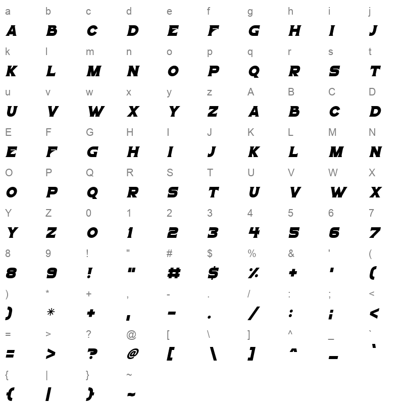 Ghost Stories Deluxe Italic Character Map