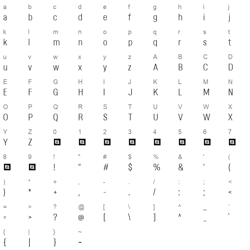 GibstoneTrial Thin Character Map