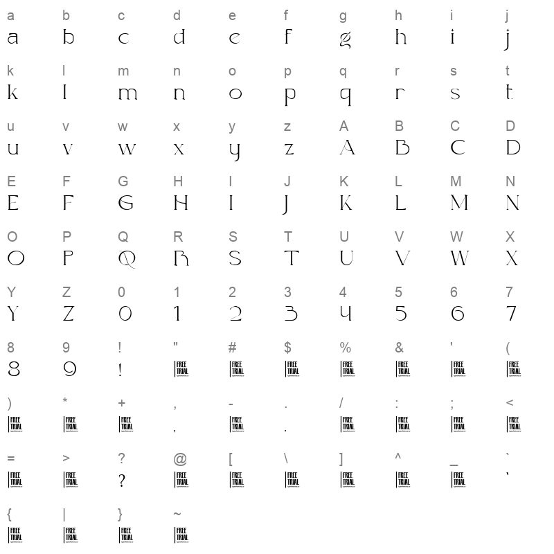 Giove WOFF2 Character Map