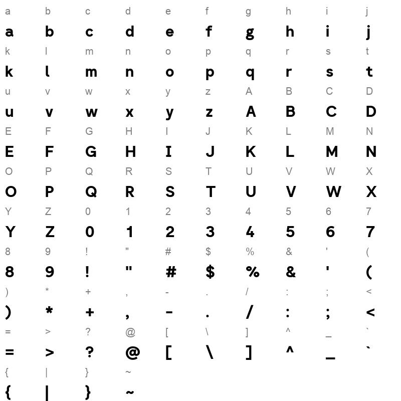 Giphurs Bold Character Map