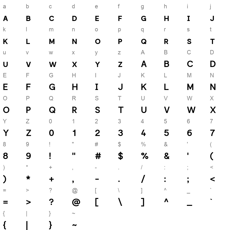 GiphursSC SemiBold Character Map