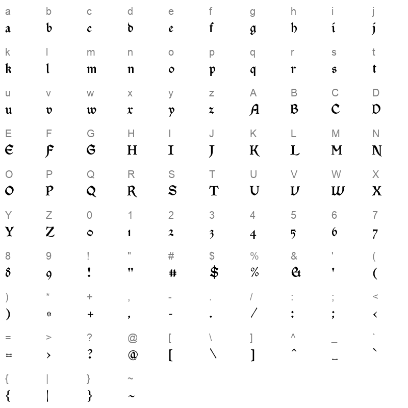 GL StellaMystica Character Map