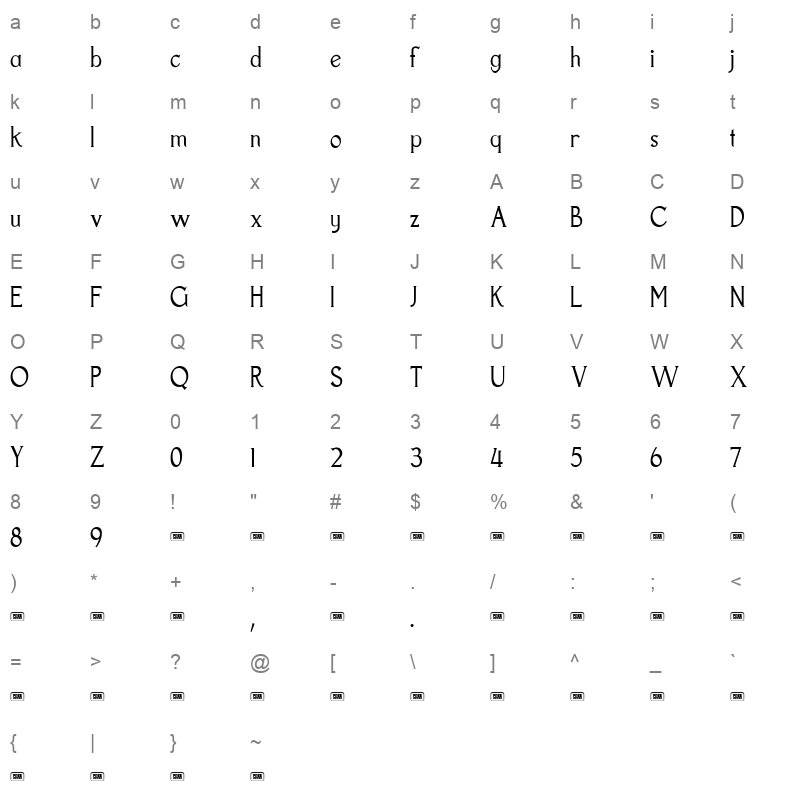 GLACHERASS ttf Character Map
