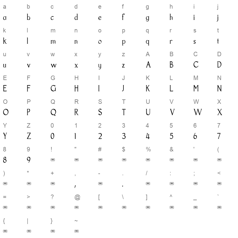 GLACHERASS WOFF2 Character Map